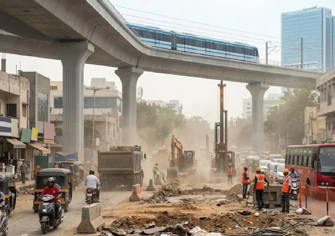 Metro work worsens traffic woes on Bannerghatta Road - News Karnataka