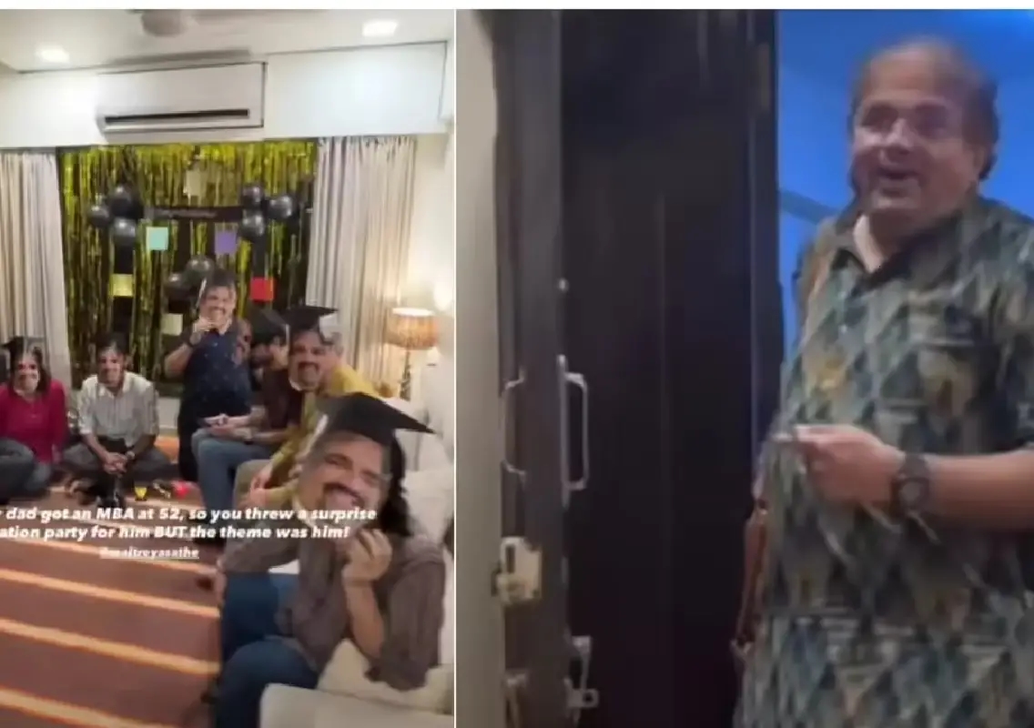 Son’s surprise party for dad’s MBA at 52 wins hearts - News Karnataka