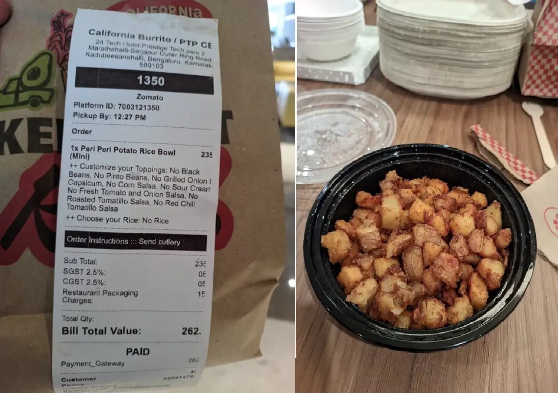 Bengaluru man’s potato-only rice bowl order goes viral - News Karnataka