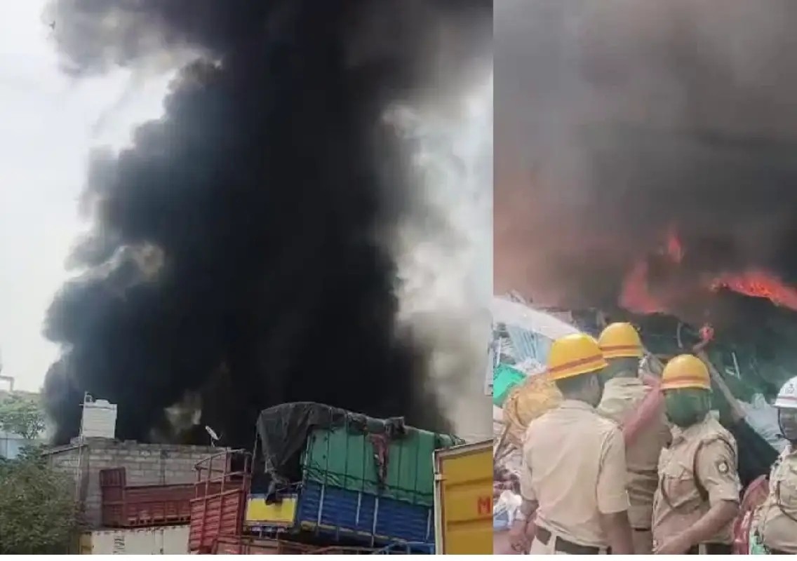 Massive fire destroys plastic warehouse in Bengaluru - News Karnataka