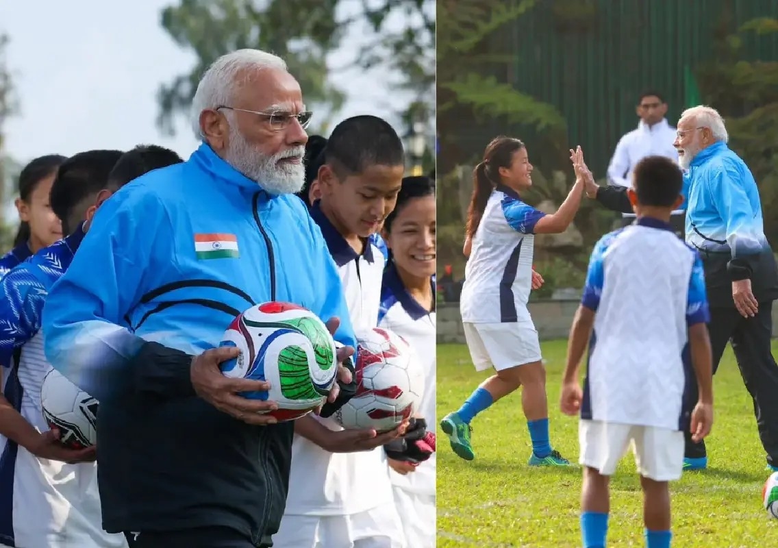 PM Modi plays football with children during Gangtok visit - News Karnataka