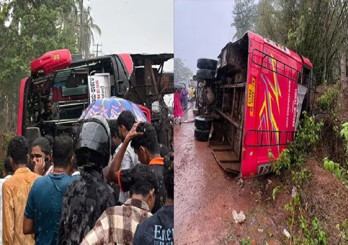 Several injured after private bus overturns near Moodbidri - News Karnataka