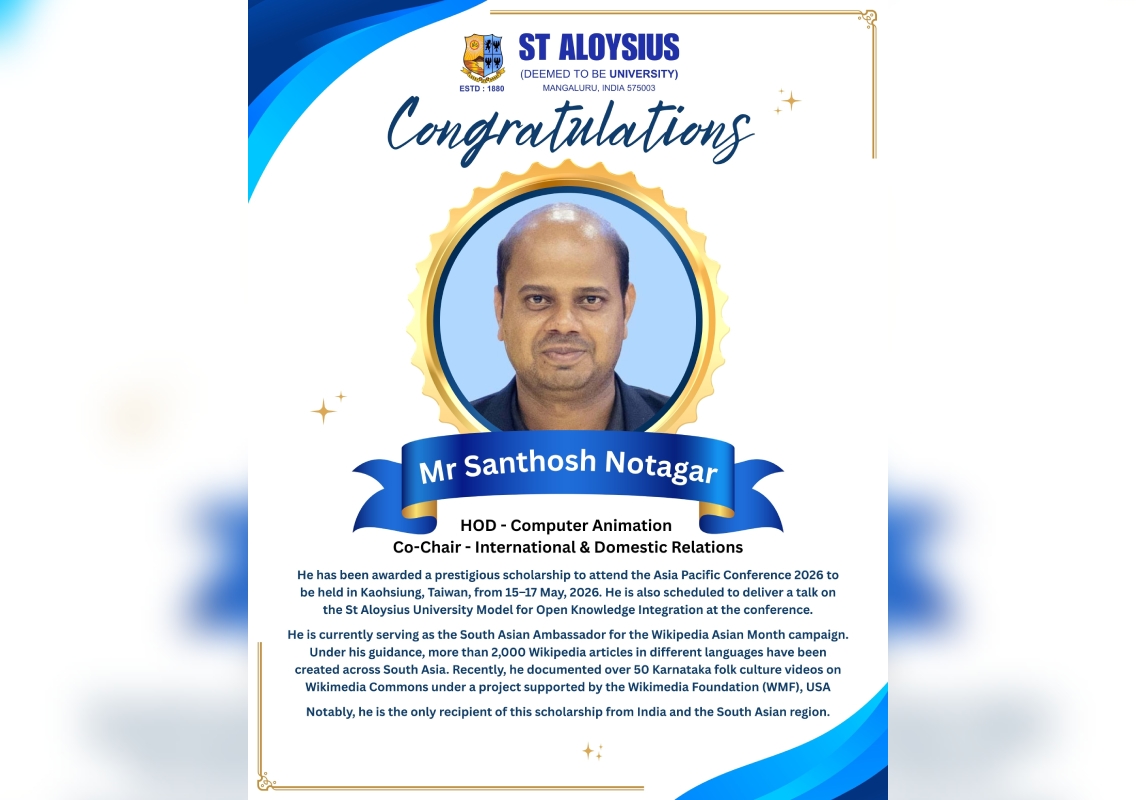 St Aloysius University faculty member Santhosh Notagar awarded prestigious Asia Pacific Conference scholarship - News Karnataka