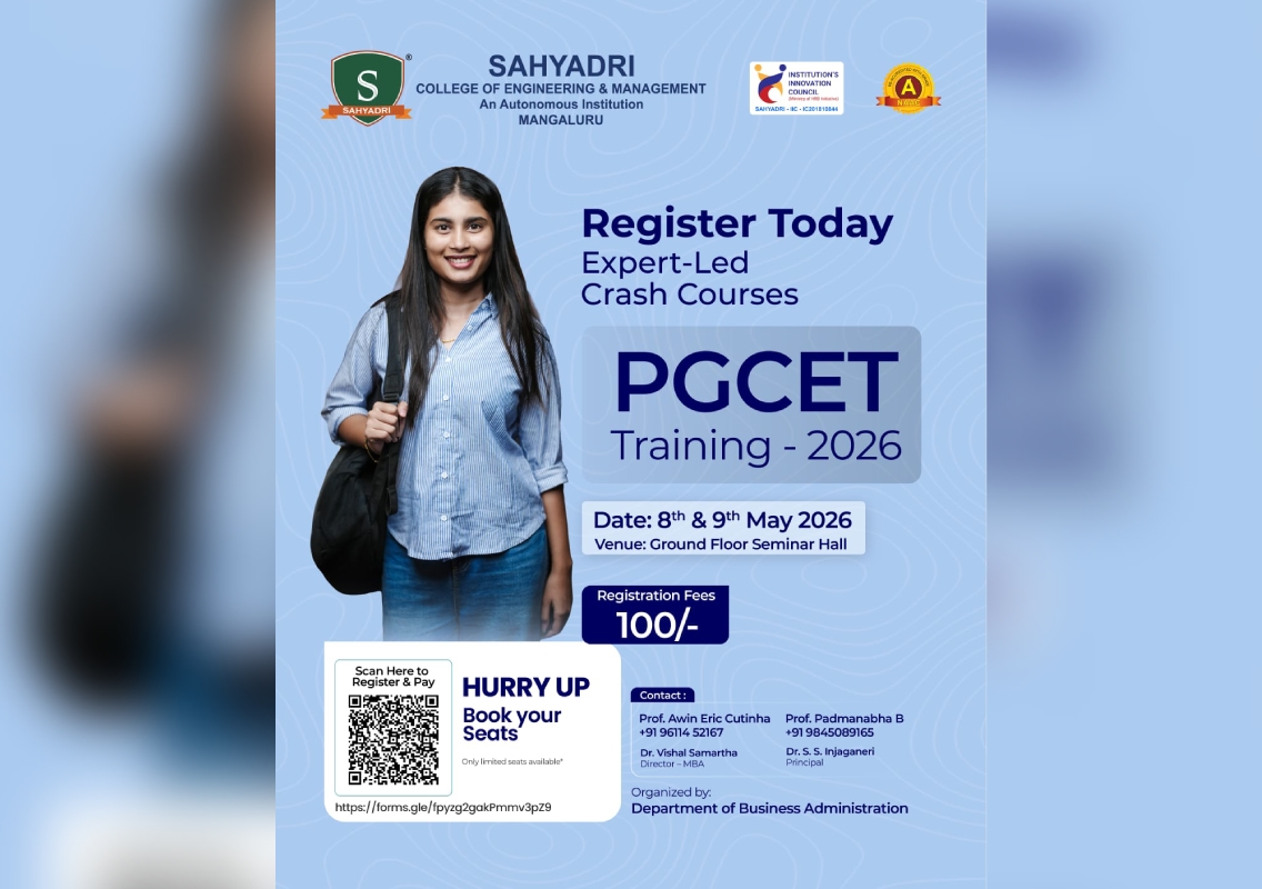 Sahyadri College to host PGCET 2026 training programme for MBA aspirants - News Karnataka