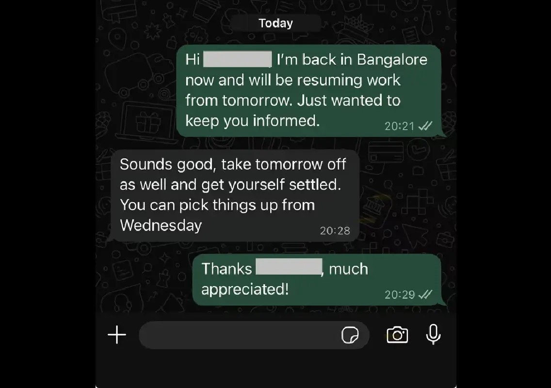 Bengaluru employee wins praise after sharing boss's unexpected message - News Karnataka