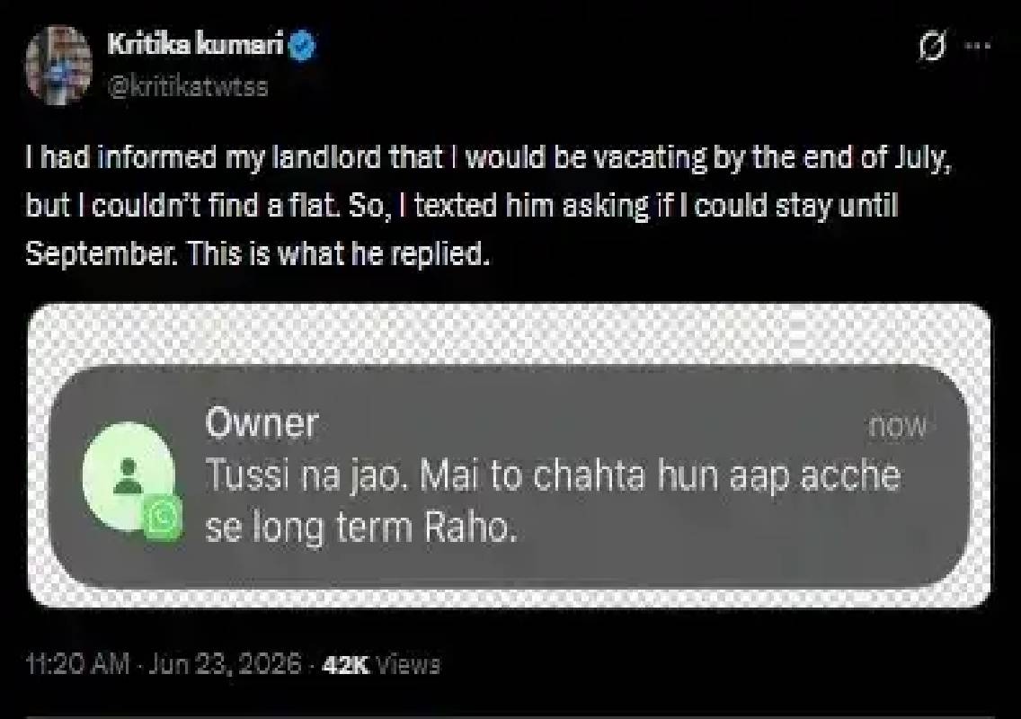 Bengaluru landlord's sweet message goes viral - News Karnataka