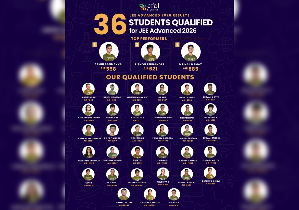 CFAL Tops Dakshina Kannada in JEE Advanced 2026; 36 Qualify, Three in Top 1,000 - News Karnataka