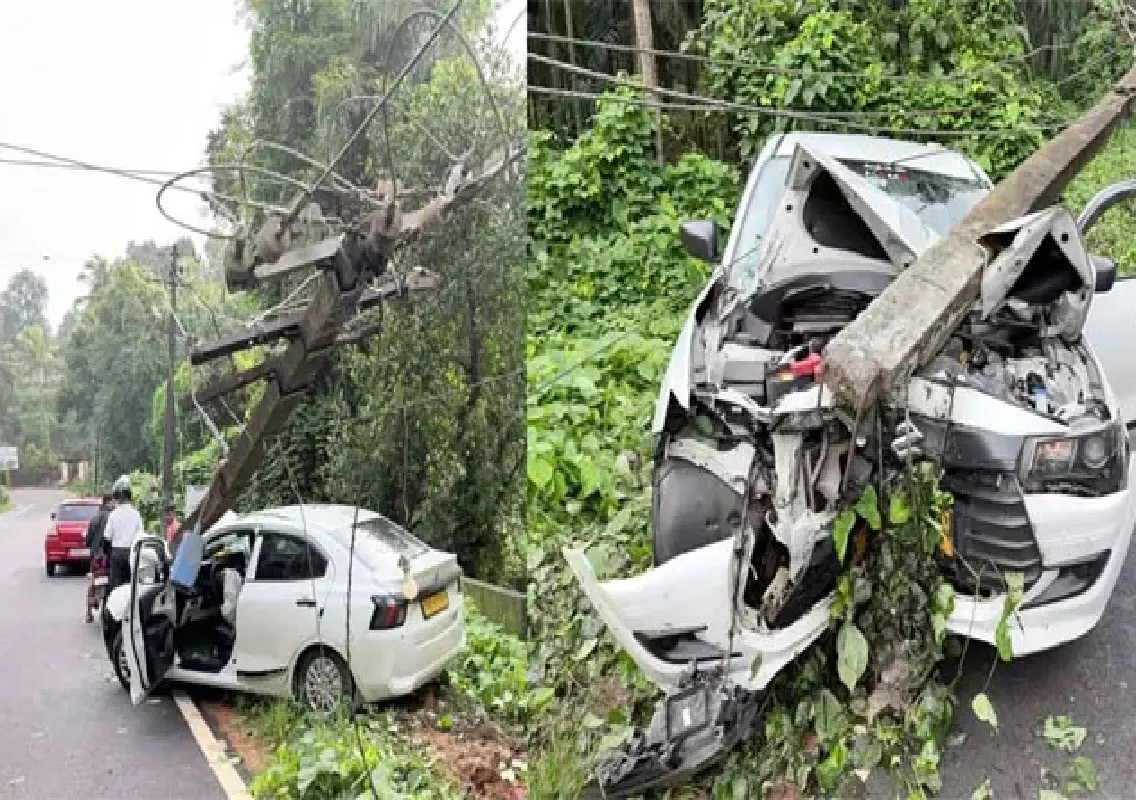 Car crashes into electric pole in Beltangady, passengers escape - News Karnataka