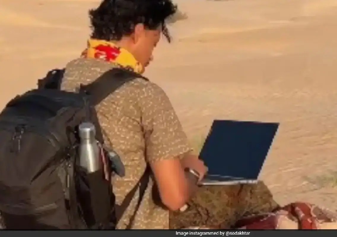 Man attends video meeting while riding camel in Sahara - News Karnataka
