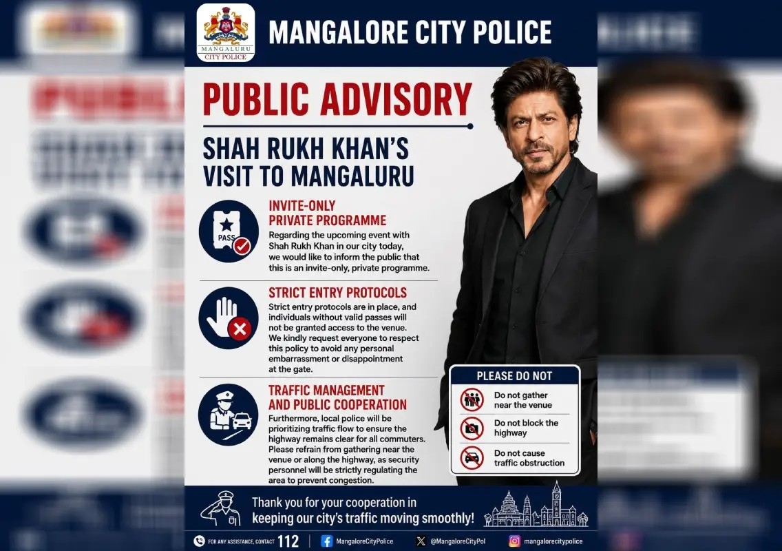 Mangaluru police issue advisory ahead of Shah Rukh Khan visit - News Karnataka