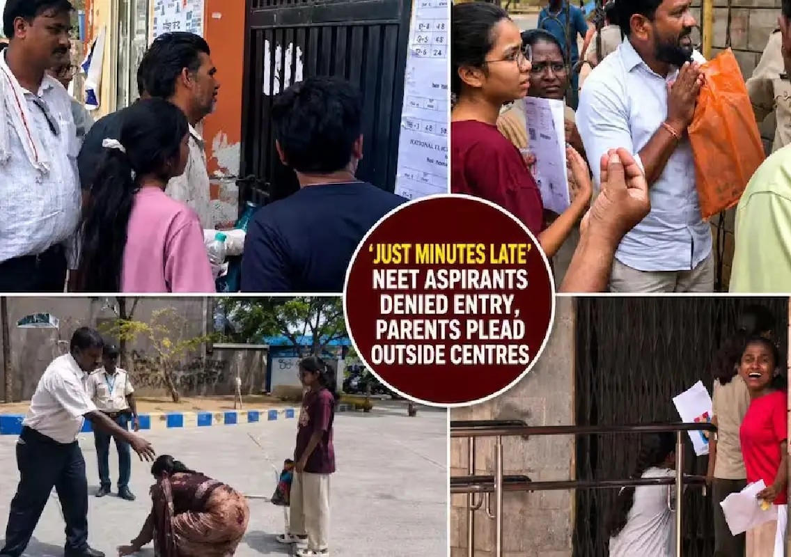 Parents Plead as NEET Aspirants Denied Entry for Being Minutes Late - News Karnataka