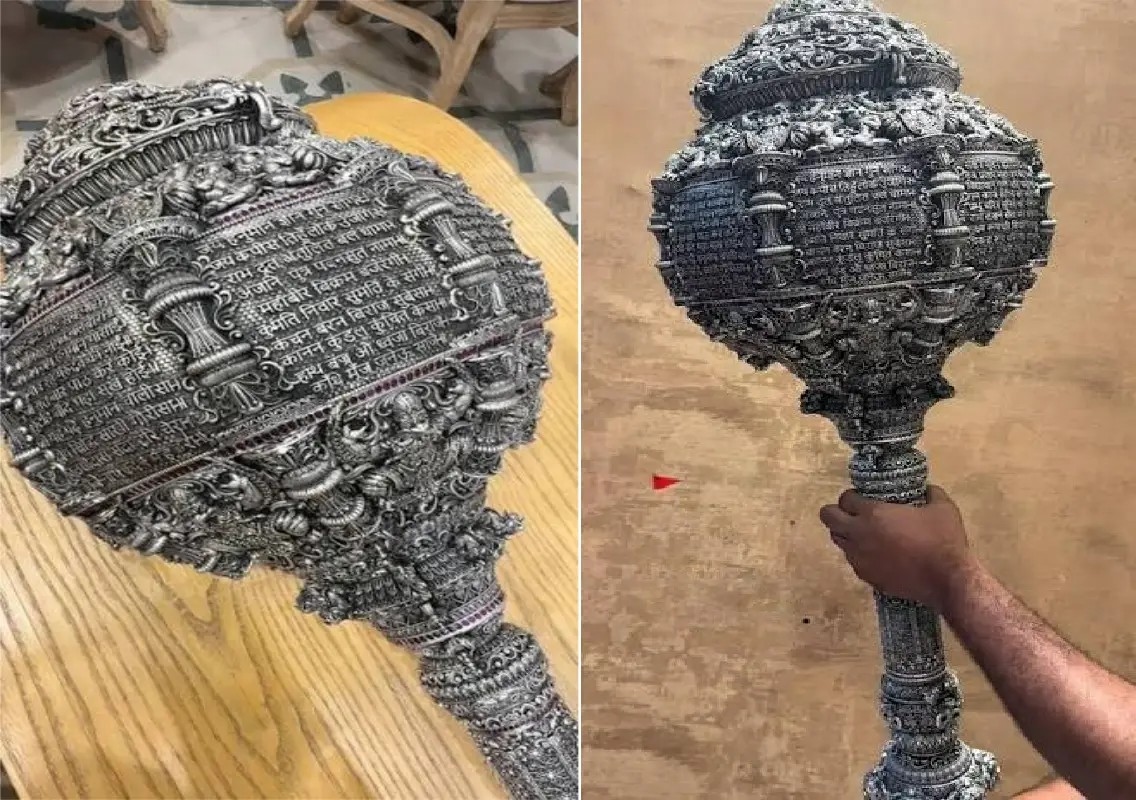 Silver Hanuman Gada with engraved Hanuman Chalisa captivates devotees: WATCH - News Karnataka