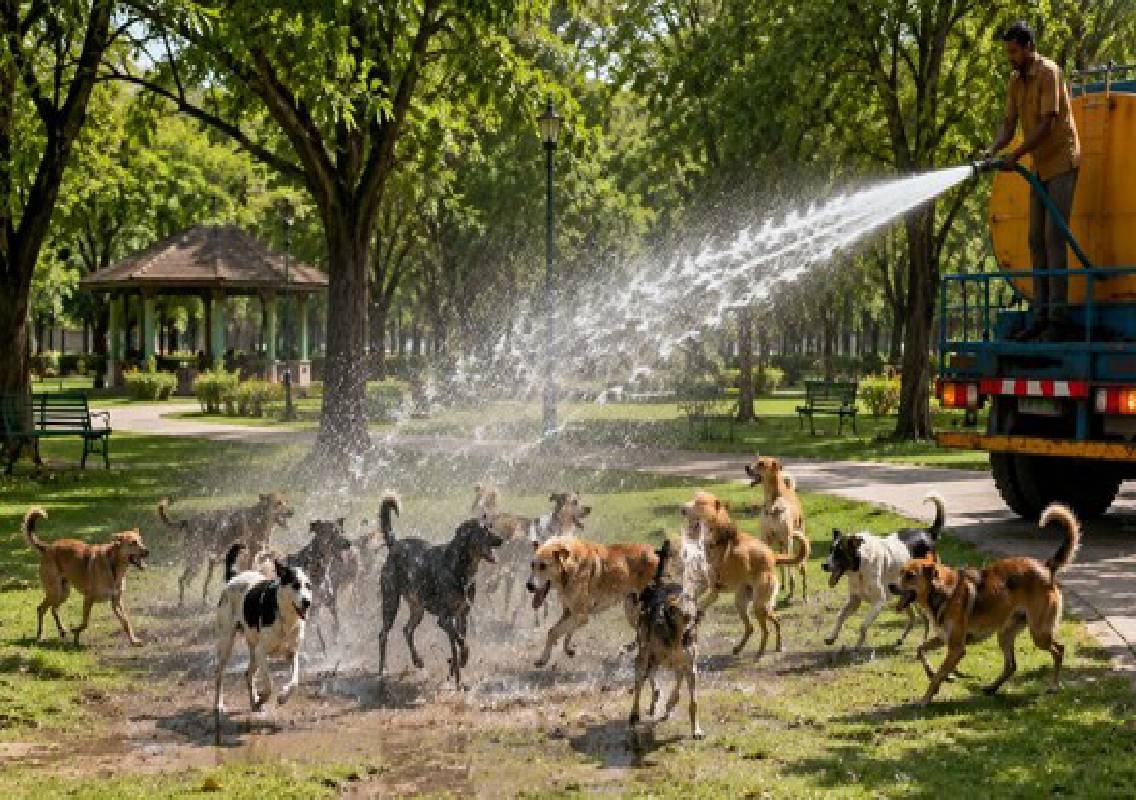 Water tanker gives stray dogs relief during heatwave - News Karnataka
