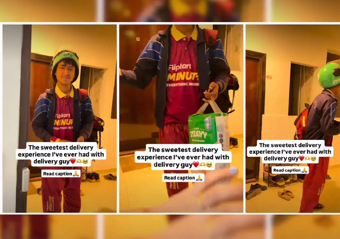 Delivery man's thoughtful act for sleeping baby wins hearts - News Karnataka