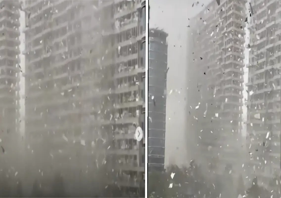 Strong winds send insulation boards flying across China sky - News Karnataka