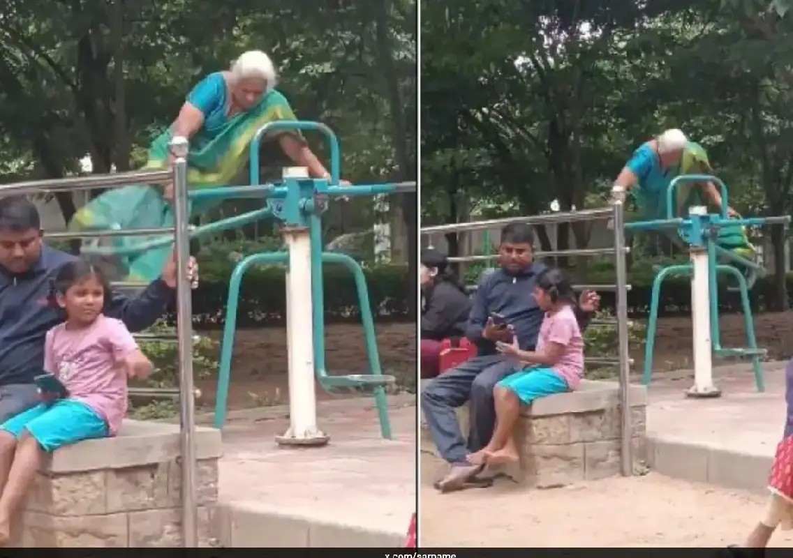 Viral video of elderly woman at park gym sparks safety debate - News Karnataka