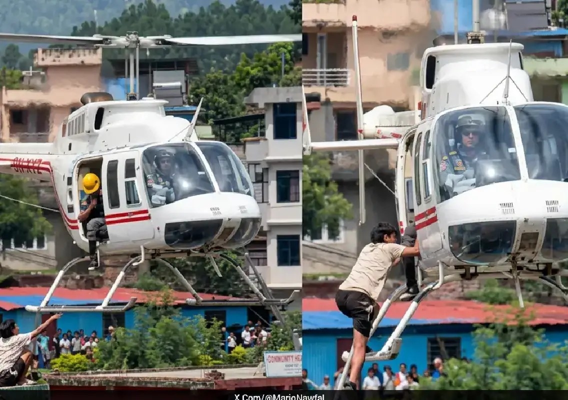 Boy waves T-shirt from rooftop as Nepal Army helicopter rescues him - News Karnataka