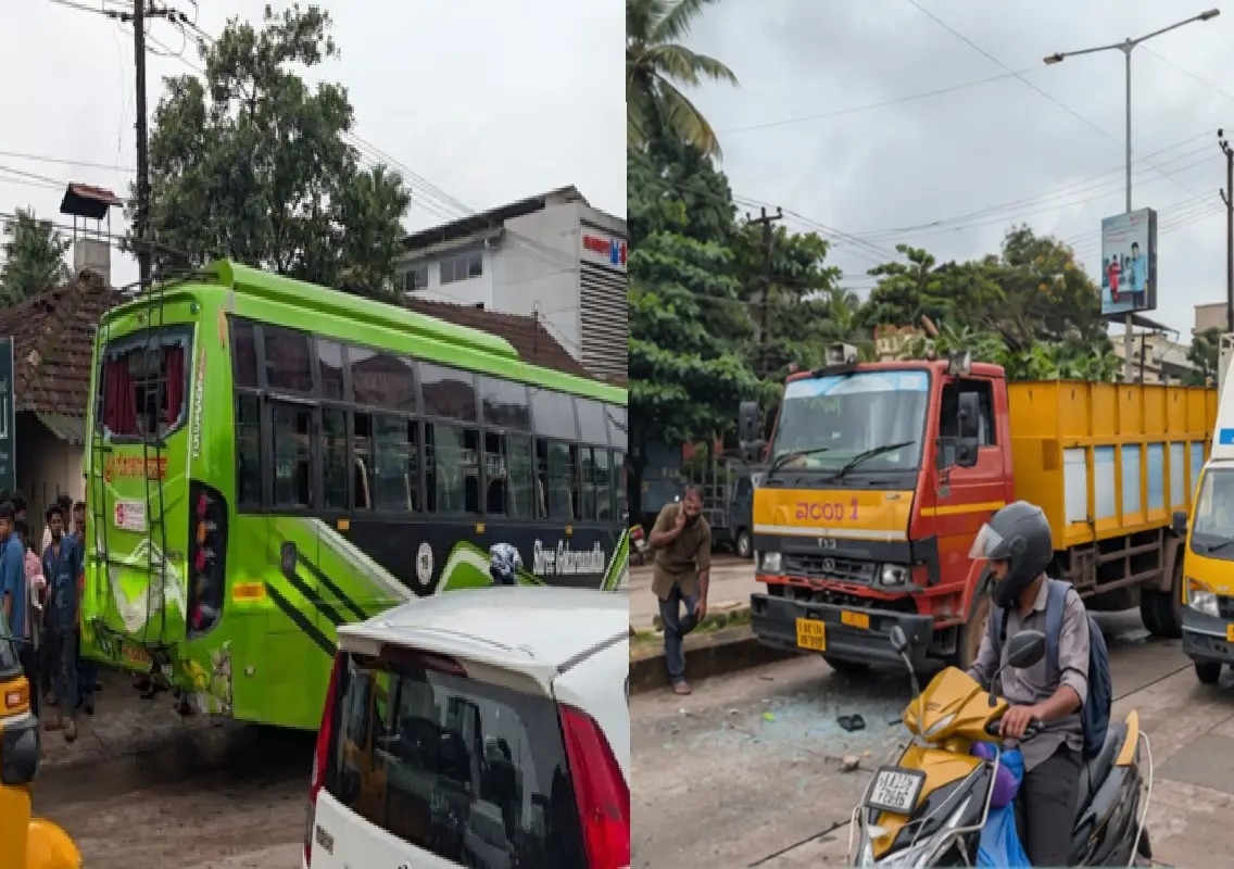 Chain collision on Yeyyadi Road damages three vehicles - News Karnataka