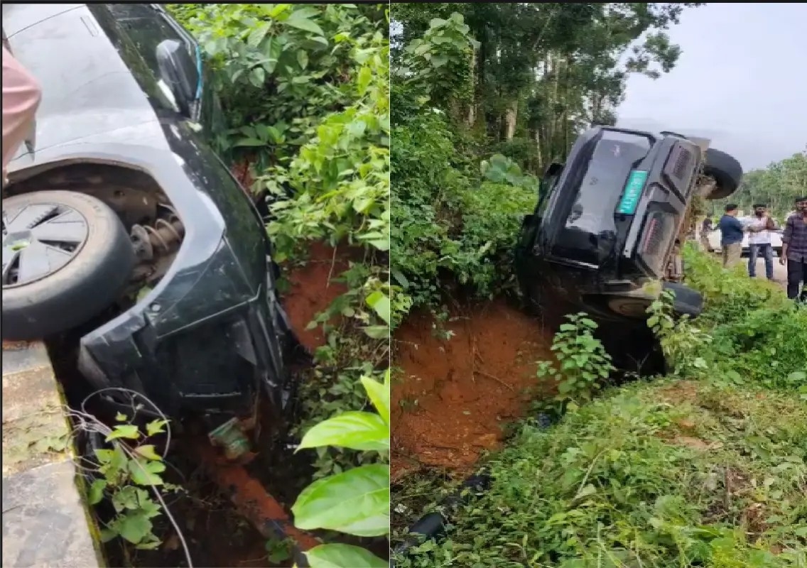 Driver injured after car plunges into roadside drain in Hebri - News Karnataka