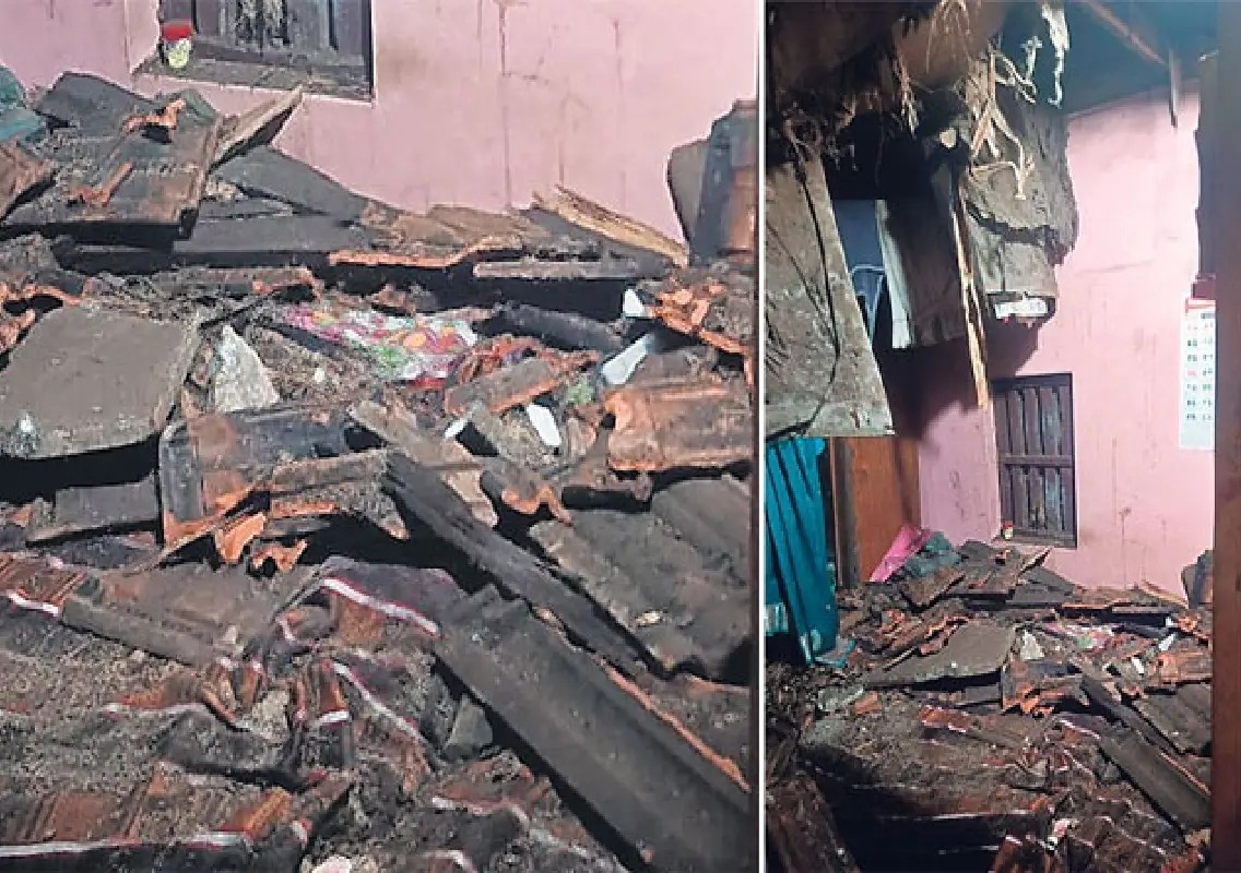 House roof collapses in Ellur, woman narrowly escapes injury - News Karnataka