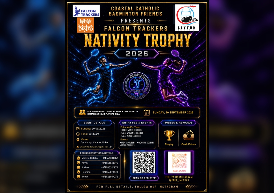 Coastal Catholic Badminton Friends to Host Falcon Trackers Nativity Trophy 2026 in Dubai - News Karnataka