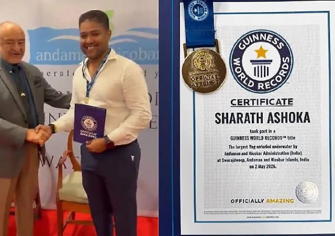 Sharath Ashok honoured for giant Tricolour Guinness World Record - News Karnataka