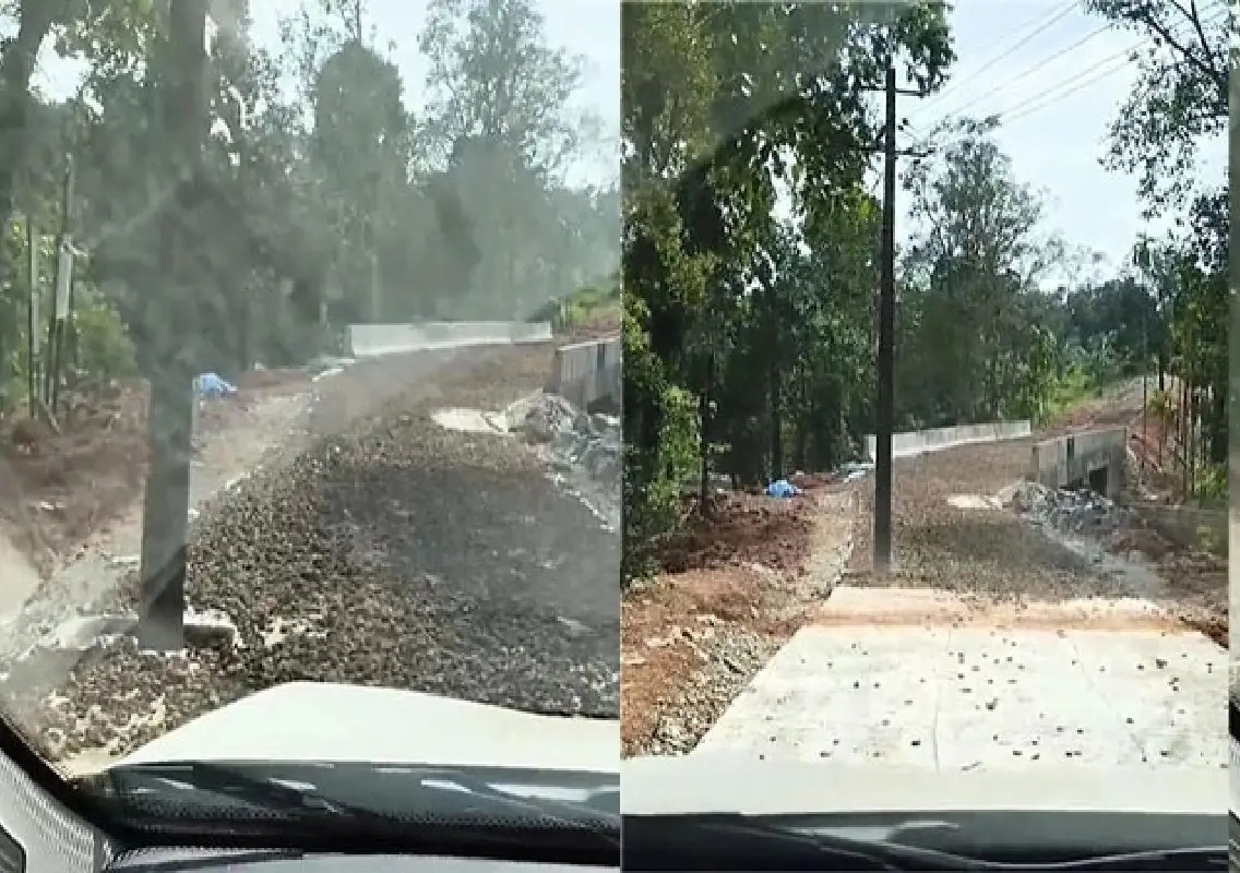 Electric pole left in middle of newly concreted road in Beltangady - News Karnataka
