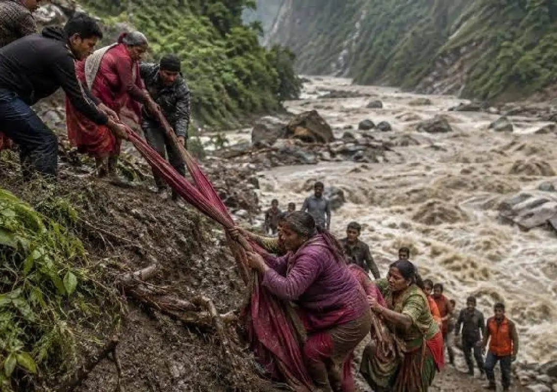 Saree becomes lifeline in dramatic Nepal flood rescue - News Karnataka