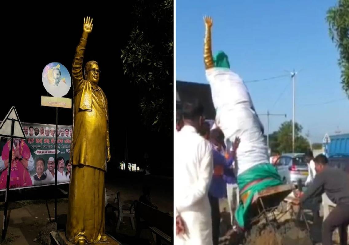 Siddaramaiah statue removed ahead of Shivakumar visit - News Karnataka