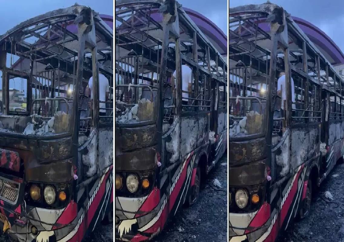 Udupi bus catches fire near petrol pump in Manipura - News Karnataka
