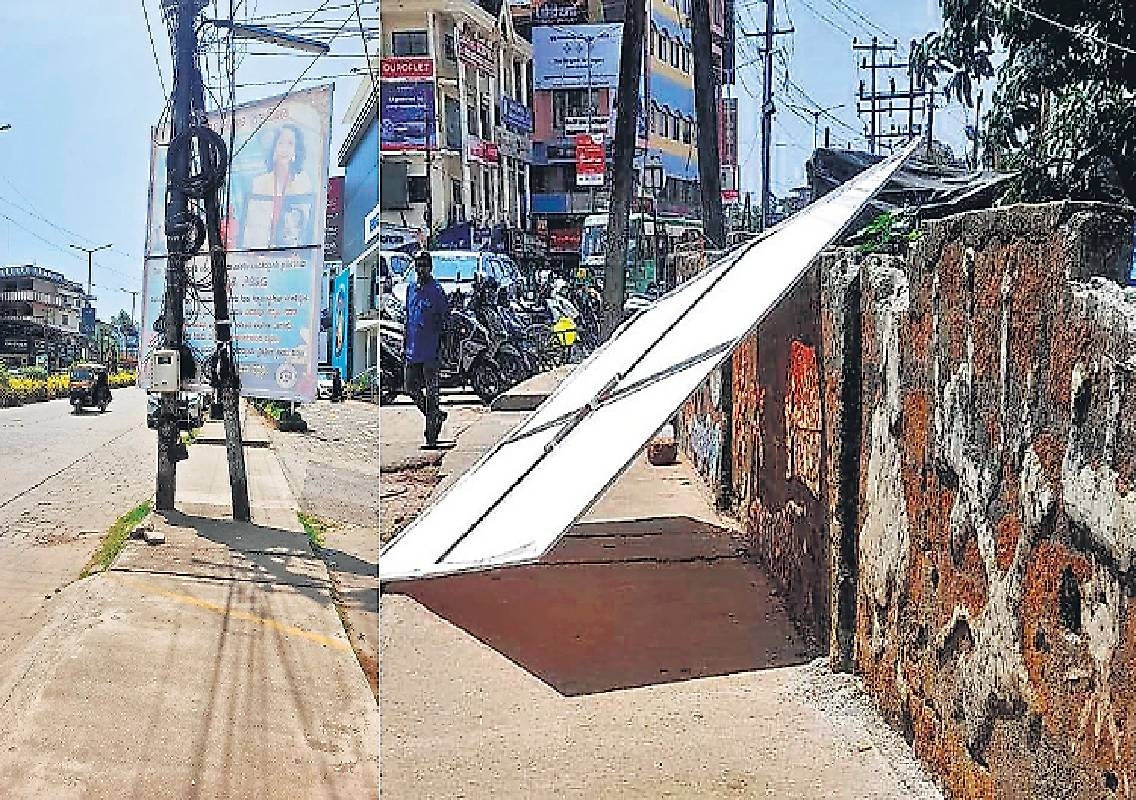 Udupi sees return of unauthorised flex boards on footpaths - News Karnataka