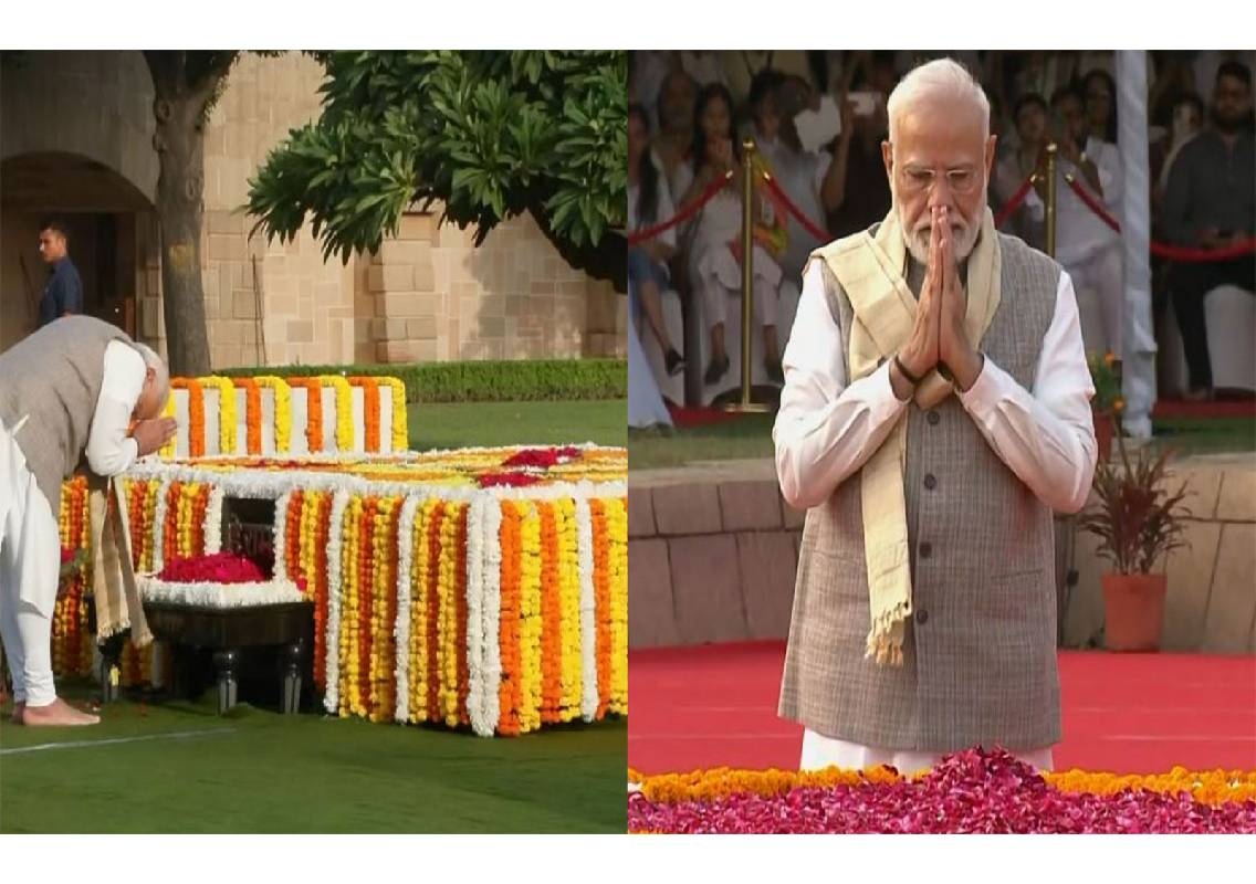 PM Modi pays tribute to Mahatma Gandhi at Rajghat - News Karnataka