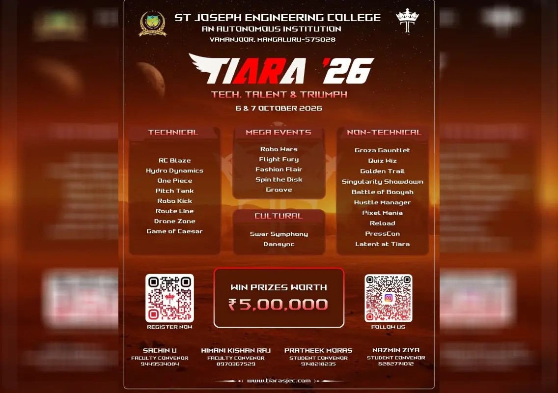 SJEC to host Tiara ’26 techno-cultural fest on October 6 and 7 - News Karnataka