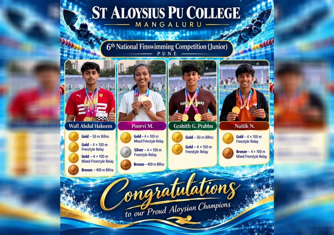 St Aloysius PU College students win 11 medals at National Finswimming meet - News Karnataka