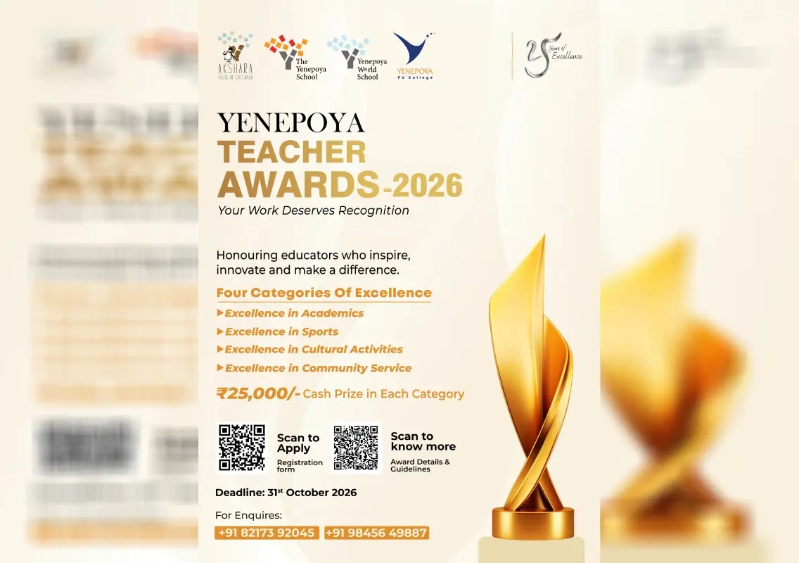 Yenepoya Teacher Awards 2026 announced, applications open until October 31 - News Karnataka