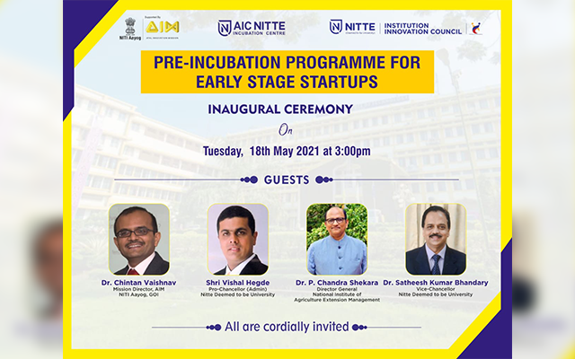 Nitte Inaugurates Pre Incubation Programme For Early Stage