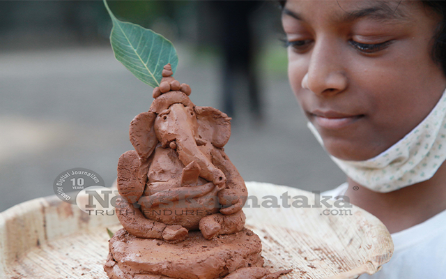 Ganesha Idol Making Programme Using Clay Held At Sri Hanuma Temple Ground