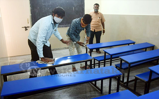Schools are cleaning for the re open at chamarajapet in Bengaluru on Sunday 1