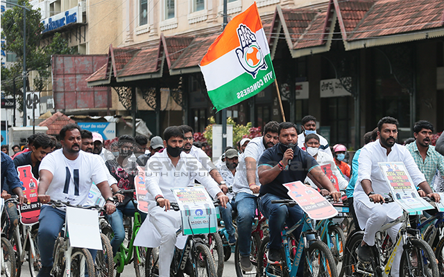 Youth Congress cycle rally from Trinity circle to Mallya junction 1