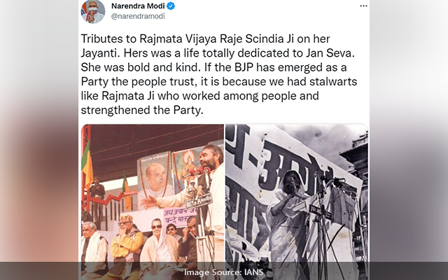 Modi Pays Tributes To Vijaya Raje Scindia On Her Birth Anniversary