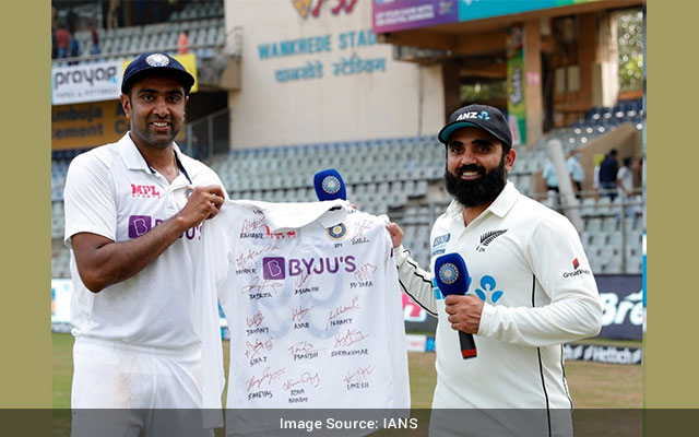 Indian team presents autographed jersey to 10-wicket man Ajaz Patel