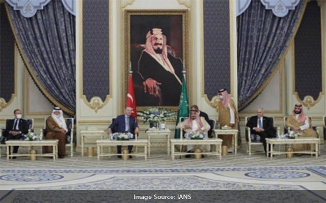 Saudi Arabia's King Salman Bin Abdulaziz Al Saud And Crown Prince Mohammed Bin Salman Met Visiting Turkish President Recep Tayyip Erdogan At The Al Salam Palace In Jeddah