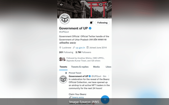 Up Govt's Twitter Handle Hacked