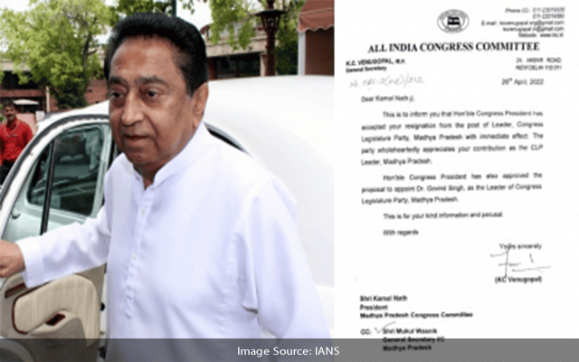 Veteran Congress leader and former Chief Minister of Madhya Pradesh Kamal Nath on Thursday resigned from the post of leader of opposition in the state Assembly