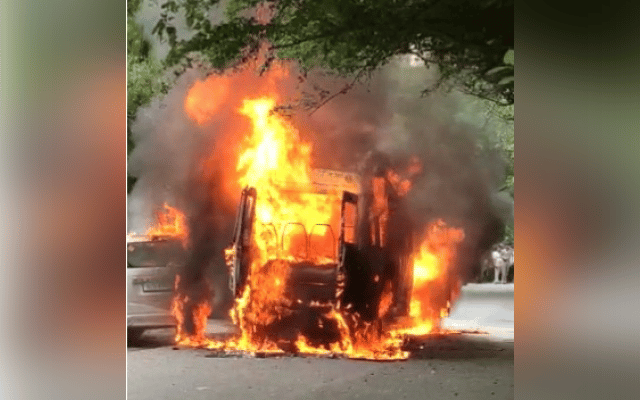 School bus catches fire in Delhi's Rohini