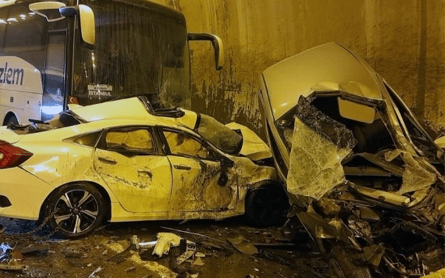 traffic accident scene in Mount Bolu Tunnel on the Ankara-Istanbul motorway