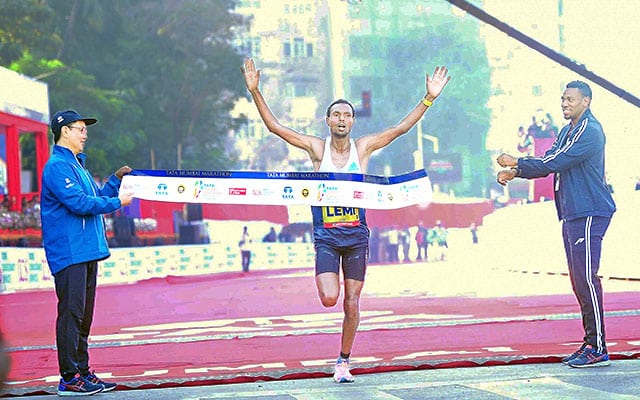 Lemi and Anchalem win elite titles in the Mumbai Marathon