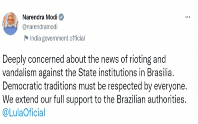 PM Modi expresses concern over Brazil riots