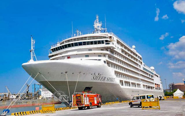 Cruise Vessel Silver Spirit docks at New Mangalore Port