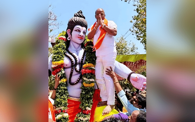 Bidar: MLA stands lap of Lord Ram's statue, public outraged